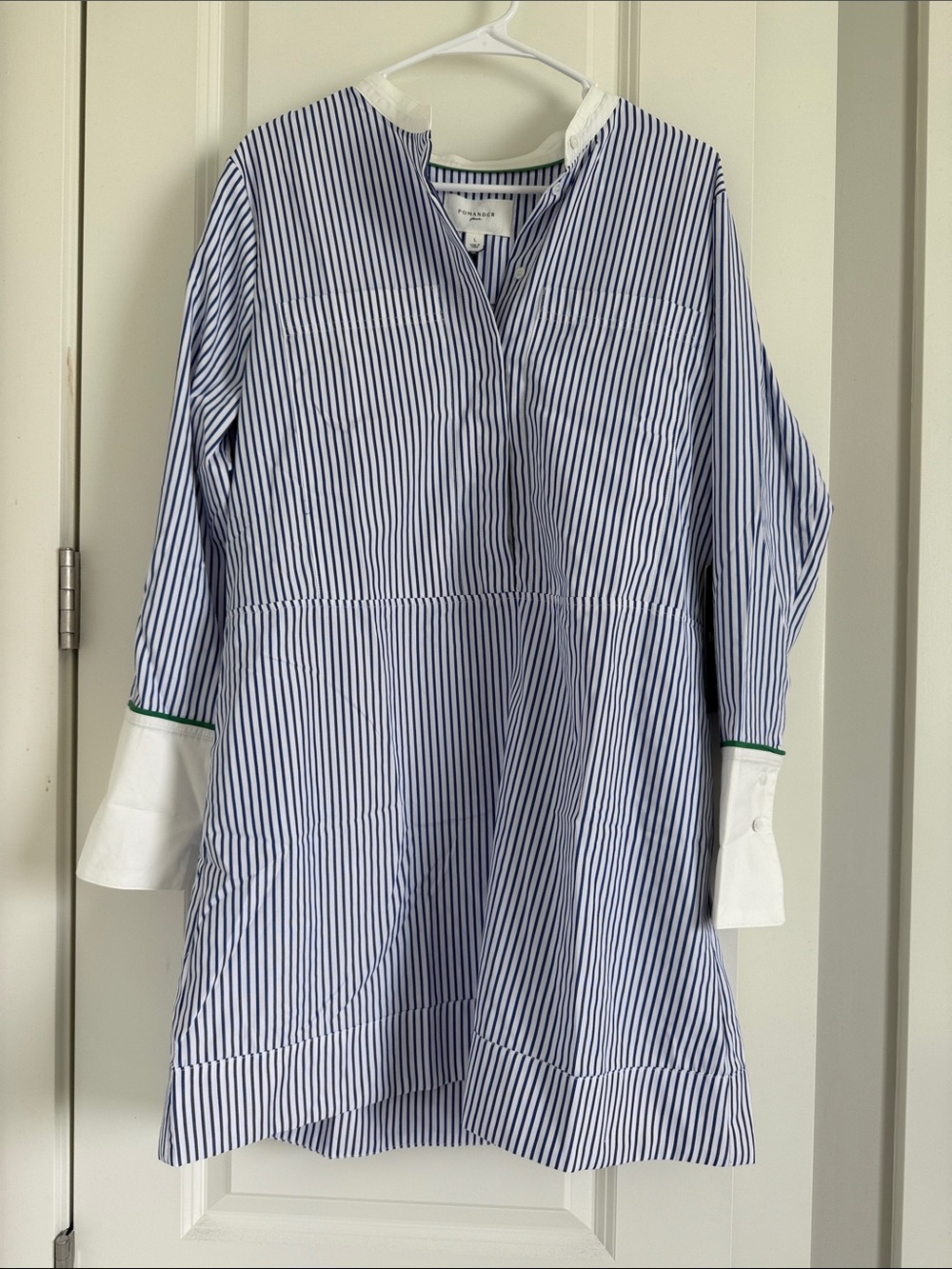 Vineyard Vines Navy and White Striped Popover Dress with Green Trim
